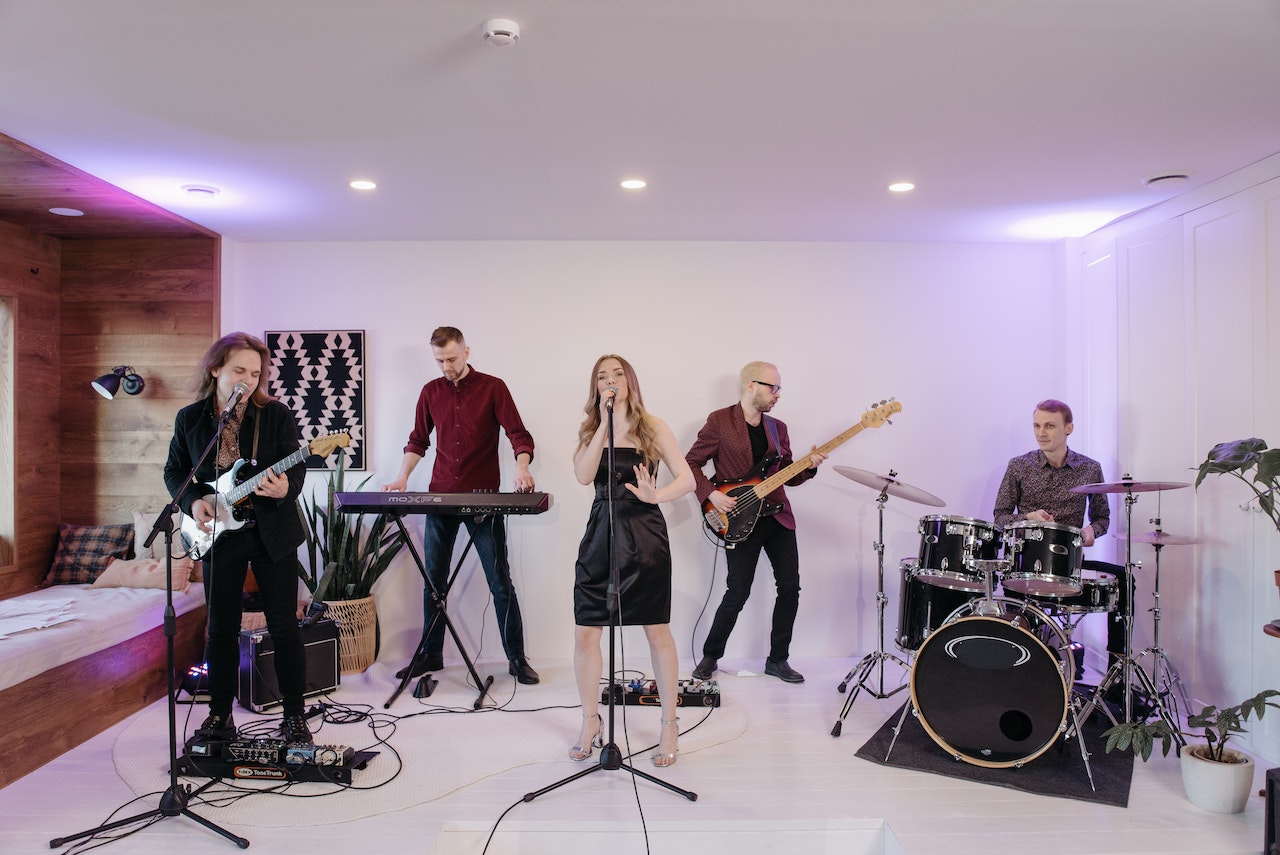 Band performing in a room